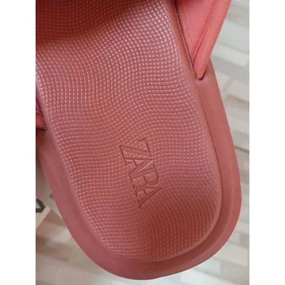 Zara‎ Women Pink Terry Cloth Fastner Slip On Chunky Slip On Sandals Size 11 - Picture 8 of 9